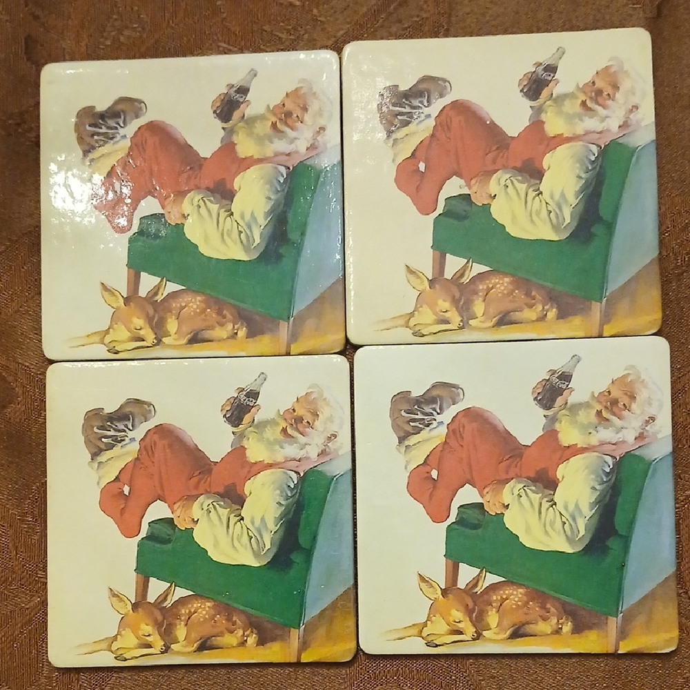 Coca Cola Vintage Christmas Branded Cork Coaster Set 4